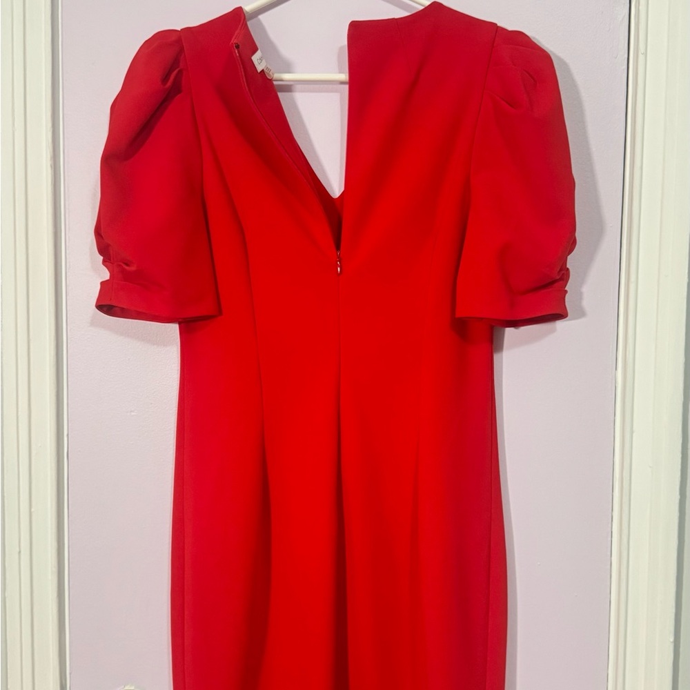 Calvin Klein Vibrant Red Midi Dress with Statement Sleeves